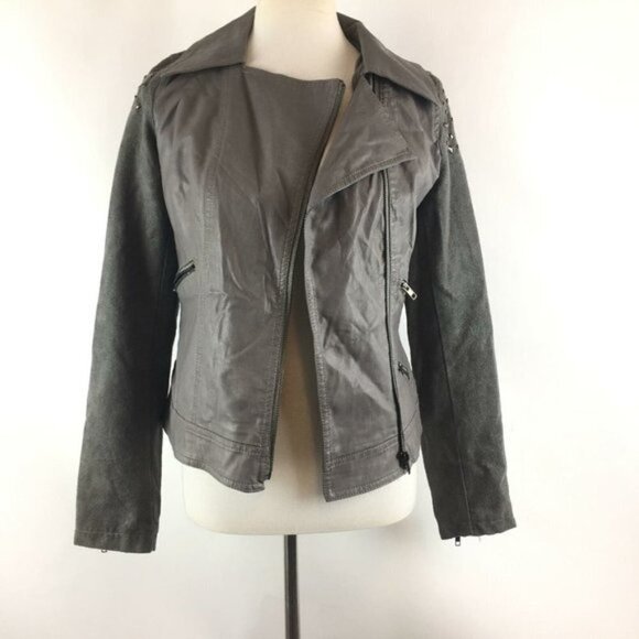 Monoreno Gray Embellished Moto Jacket - Picture 1 of 6